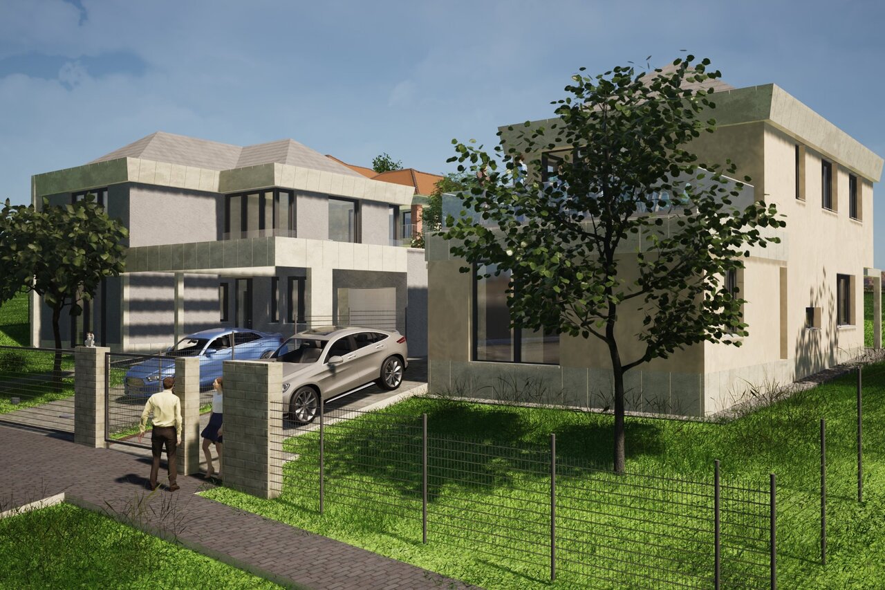 Fót Csillagdomb lakópark - modern családi házak látványterve, homlokzati nézet